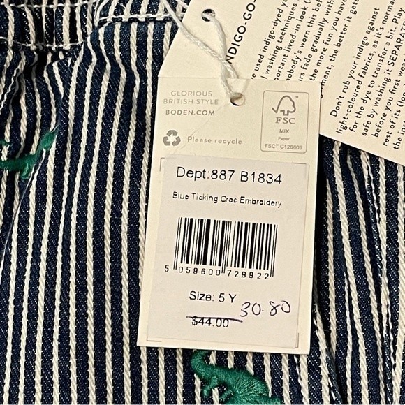 Mini boden kids boys Pull-on Drawstring Shorts Blue Ticking Croc Embroidery - Picture 6 of 6